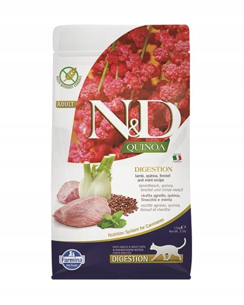 Farmina N&D Quinoa Digestion sucha karma dla kota 1,5 kg z jagnięciną – bezzbożowa