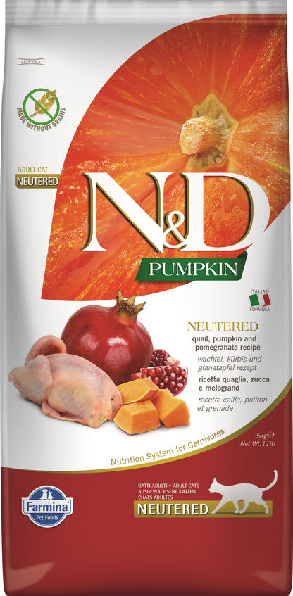 Farmina N&D Pumpkin sucha karma dla kota sterylizowanego 5 kg bezzbożowa – przepiórka i granat