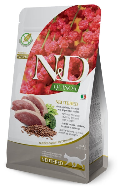Farmina N&D Quinoa sucha karma dla kota sterylizowanego 1,5 kg bezzbożowa – kaczka