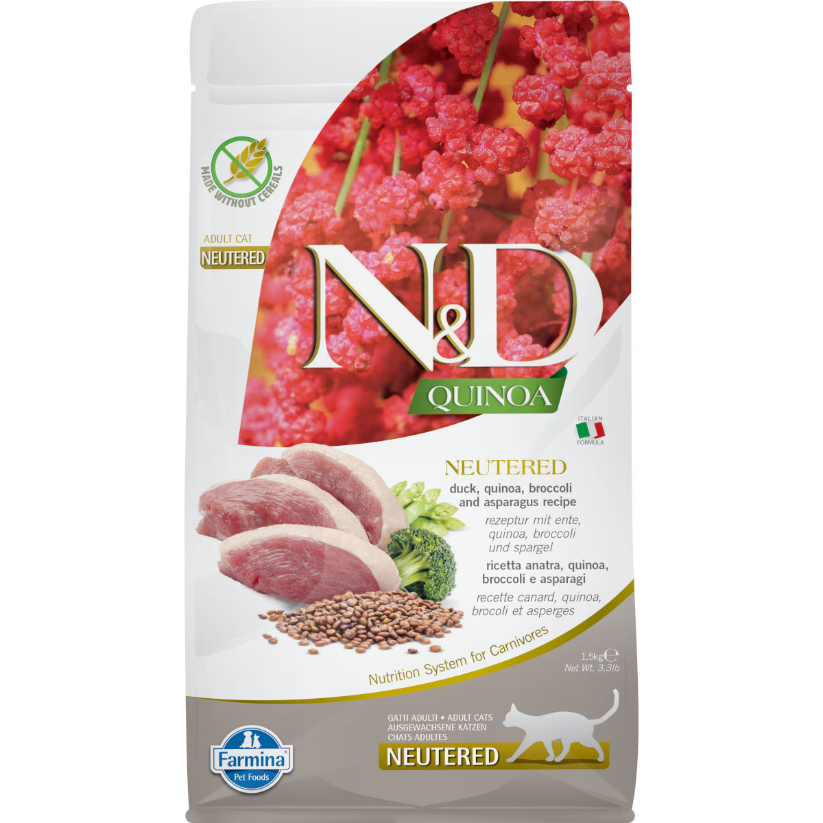 Farmina N&D Quinoa sucha karma dla kota sterylizowanego 1,5 kg bezzbożowa – kaczka