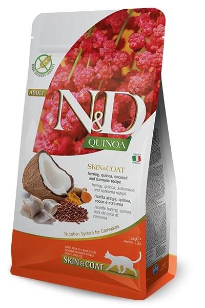 Farmina N&D Quinoa sucha karma dla kota 1,5 kg bezzbożowa, skóra i sierść – śledź