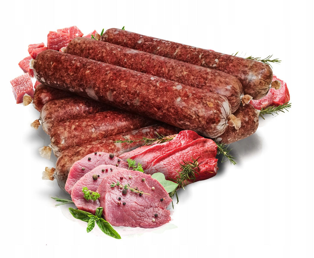 Mrożone mięso wołowe BARF dla psa 10 kg – batony 20 szt. po 0,5 kg, hipoalergiczne