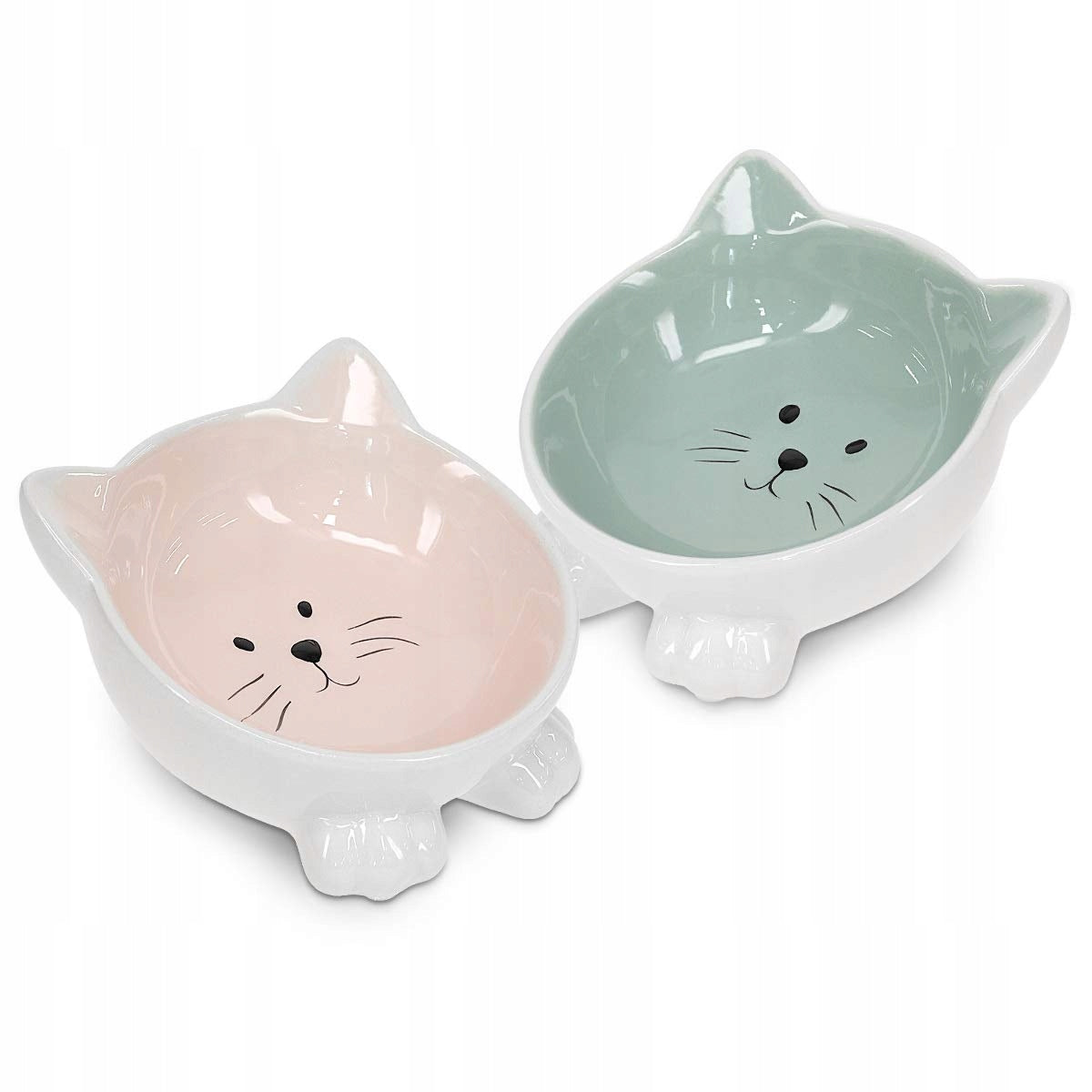 Navaris ceramiczne miski dla kota z uszami 2 szt. – antypoślizgowe, 100 ml, różowe