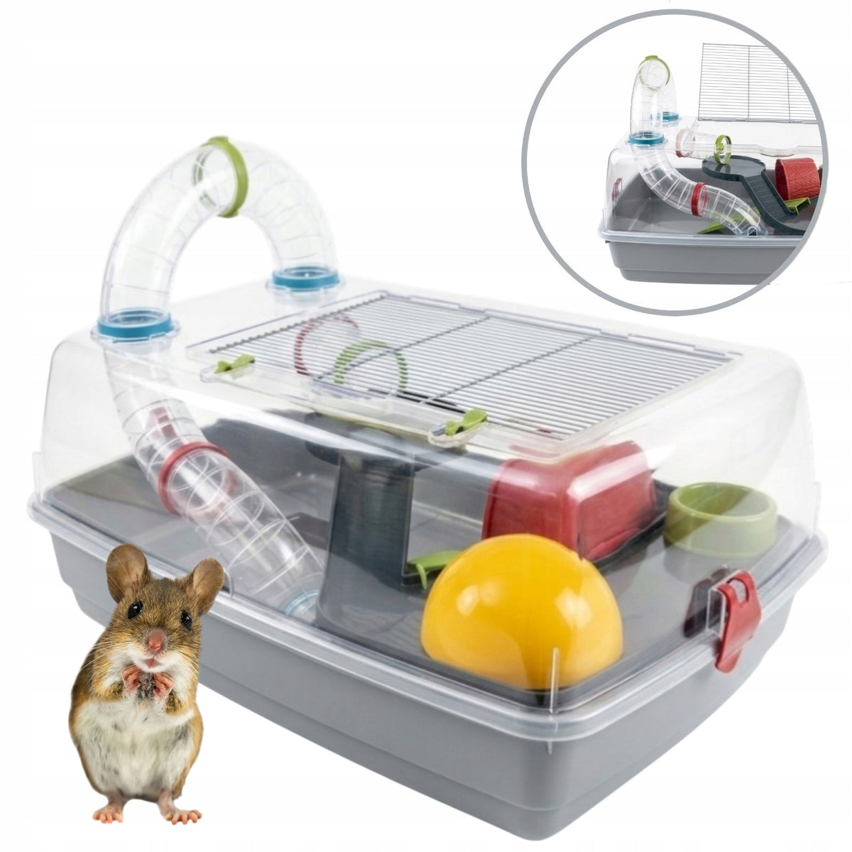 Voltrega Klatka dla chomika Hamster Ruso 52x37x26 cm z tunelami i kołowrotkiem – przezroczysta