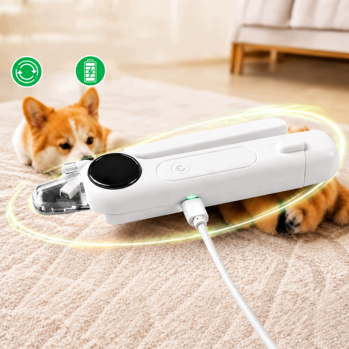 Elektryczny pilnik do pazurów dla psa i kota z LED, USB-C, 3 prędkości – biały