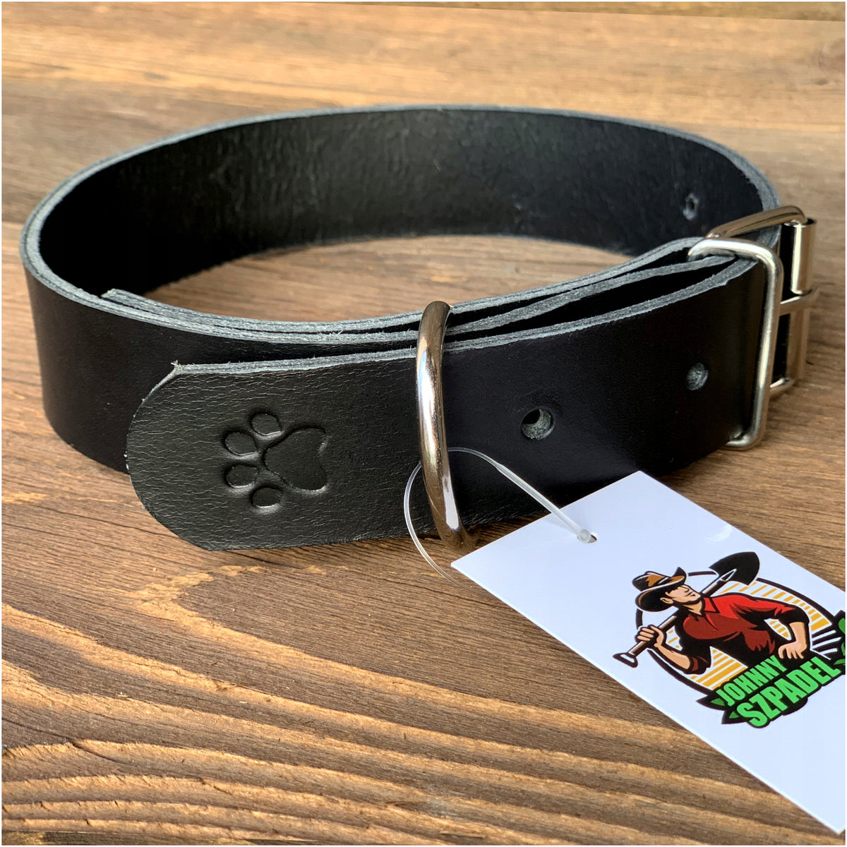 Obroża dla psa ze skóry bydlęcej 3 cm, stalowa klamra, obwód 45–57 cm – XL, czarna