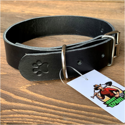 Obroża dla psa ze skóry bydlęcej 3 cm, stalowa klamra, obwód 45–57 cm – XL, czarna