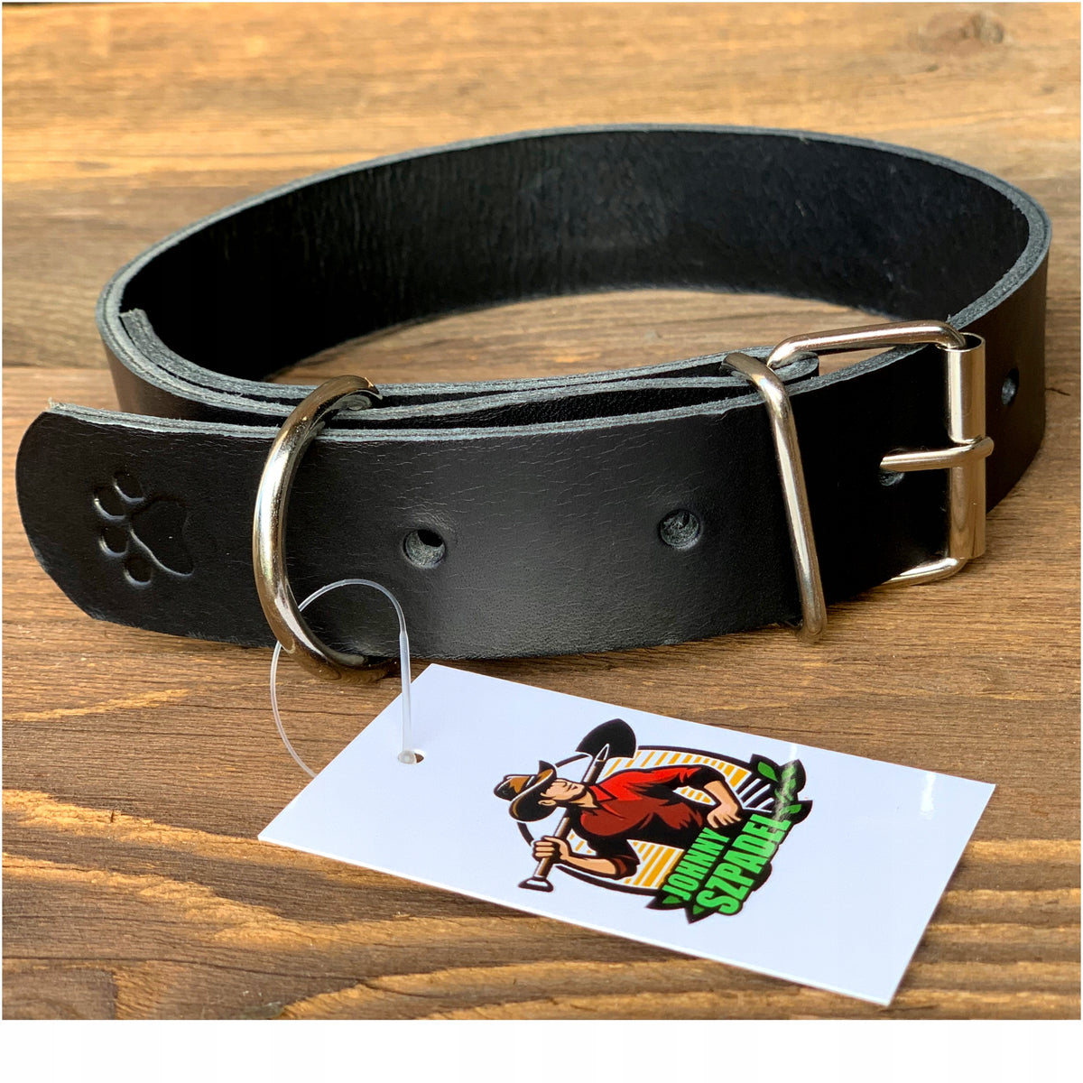 Obroża dla psa ze skóry bydlęcej 3 cm, stalowa klamra, obwód 45–57 cm – XL, czarna