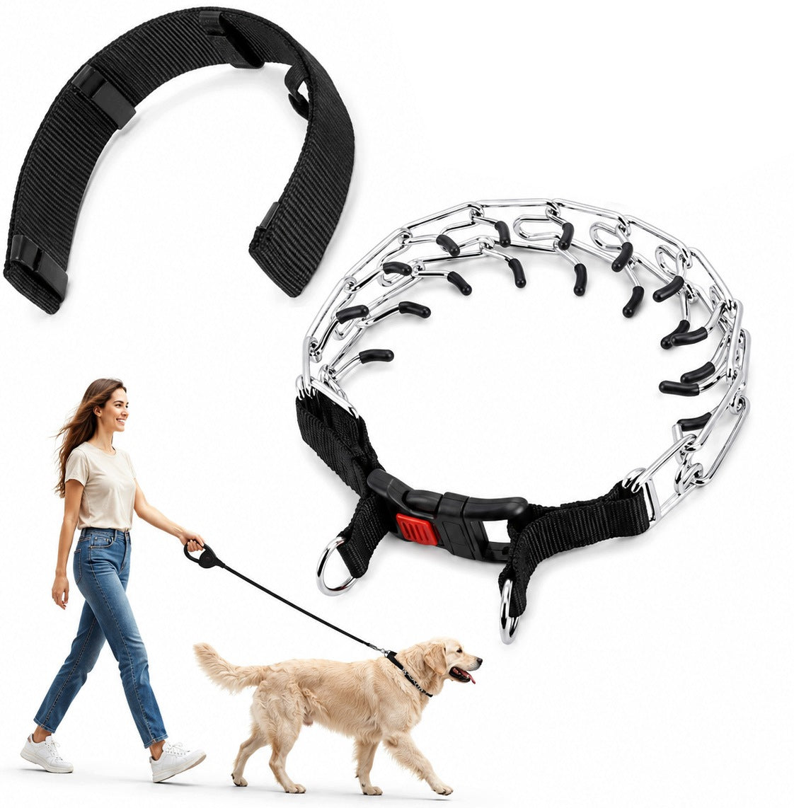 Obroża kolczatka dla psa stalowa z pokrowcem, regulowana 45–55 cm, zaciskowa – rozmiar L