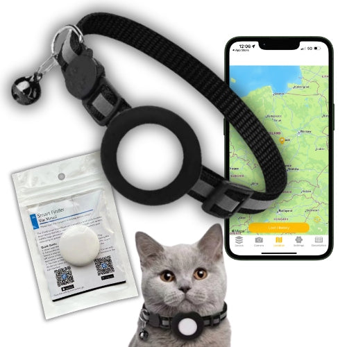 Obroża z lokalizatorem Bluetooth dla kota, bateria CR2032, aplikacja iOS/Android – czarna