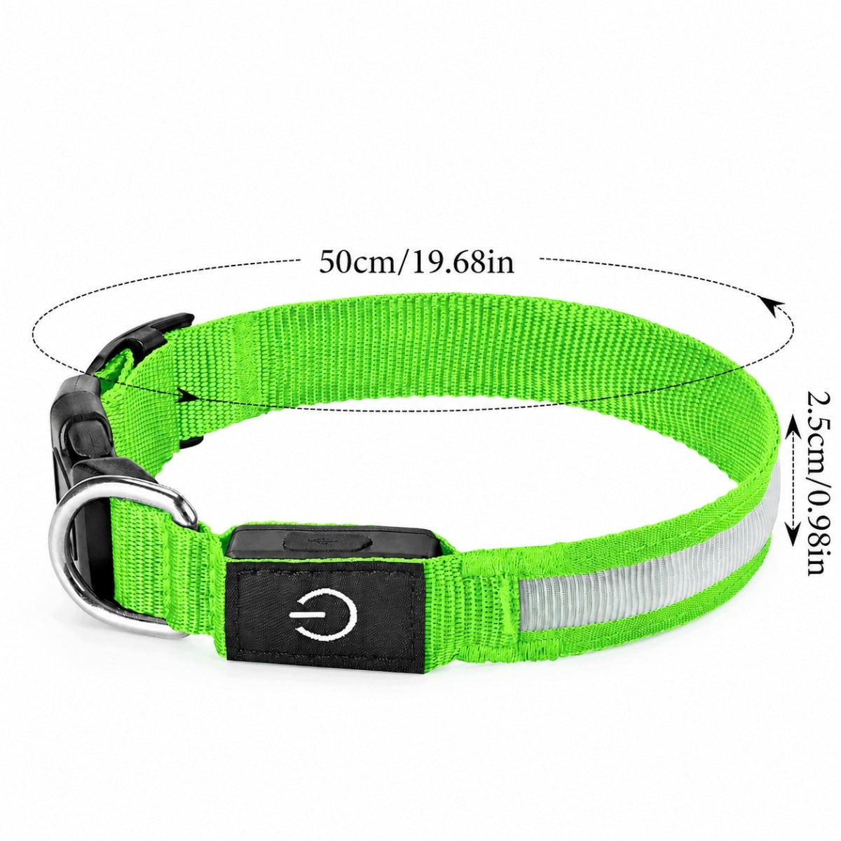 Obroża świecąca LED dla psa 38-50 cm, ładowana USB-C, 3 tryby, wodoodporna – zielona M