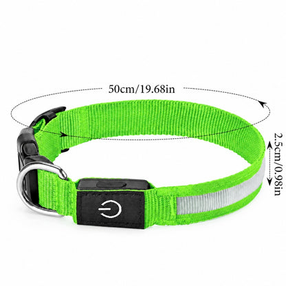 Obroża świecąca LED dla psa 38-50 cm, ładowana USB-C, 3 tryby, wodoodporna – zielona M