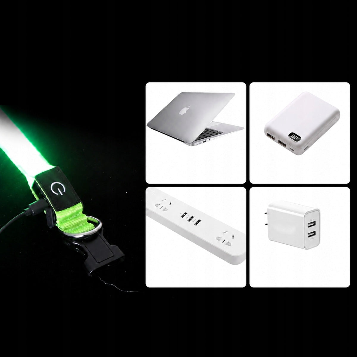 Obroża świecąca LED dla psa 38-50 cm, ładowana USB-C, 3 tryby, wodoodporna – zielona M