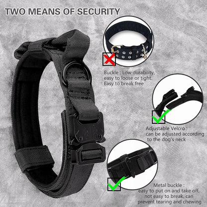 Obroża taktyczna dla dużego psa z uchwytem i stalową klamrą, nylon 4 cm, rozmiar M – czarna