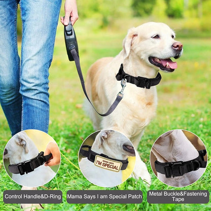 Obroża taktyczna dla dużego psa z uchwytem i stalową klamrą, nylon 4 cm, rozmiar M – czarna