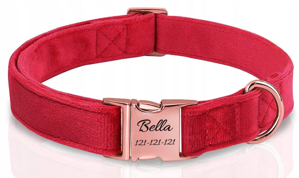 REVERSE Obroża welurowa dla psa z grawerem, regulowana 27-45 cm, 20 mm – czerwona, S/M