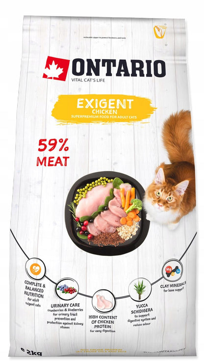 Ontario Cat Exigent sucha karma dla kotów wybrednych 2 kg z kurczakiem – dla dorosłych