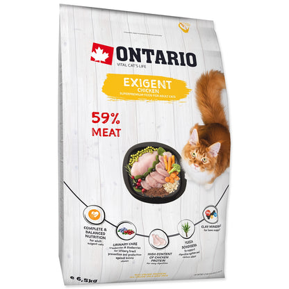Ontario Cat Exigent sucha karma dla wybrednych kotów 6,5 kg z kurczakiem – dorosłe koty