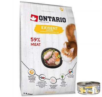 Ontario Cat Exigent sucha karma dla wybrednych kotów 6,5 kg z kurczakiem – dorosłe koty