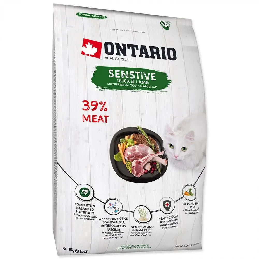 Ontario Sensitive Derma sucha karma dla kota 6,5 kg hipoalergiczna – kaczka i jagnięcina