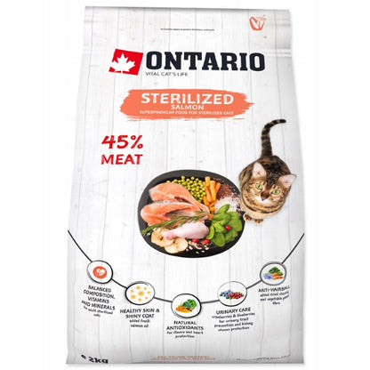 Ontario sucha karma dla kota sterylizowanego 2 kg z łososiem – dla dorosłych kotów