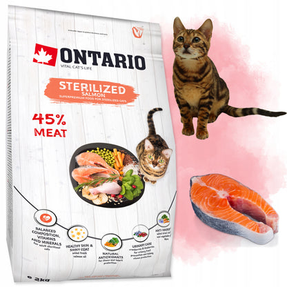 Ontario sucha karma dla kota sterylizowanego 2 kg z łososiem – dla dorosłych kotów