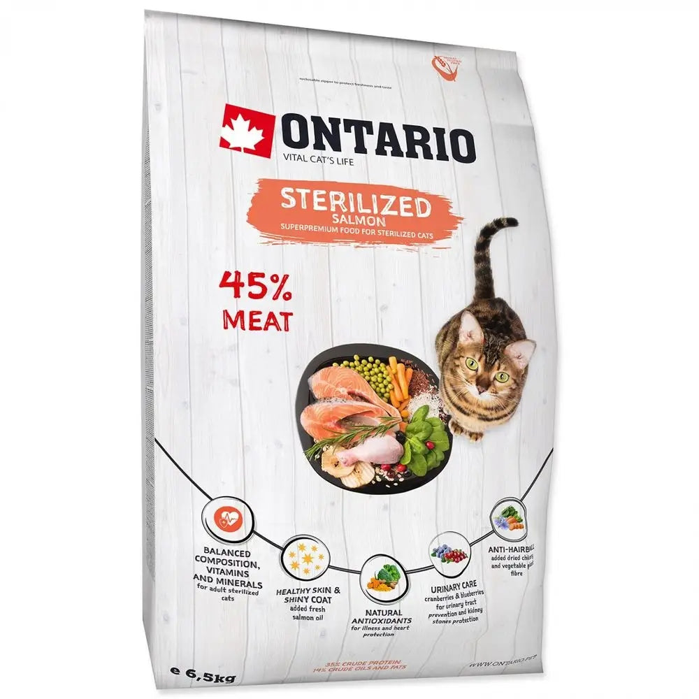 Ontario sucha karma dla kota sterylizowanego 6,5 kg – dorosłe koty, z łososiem