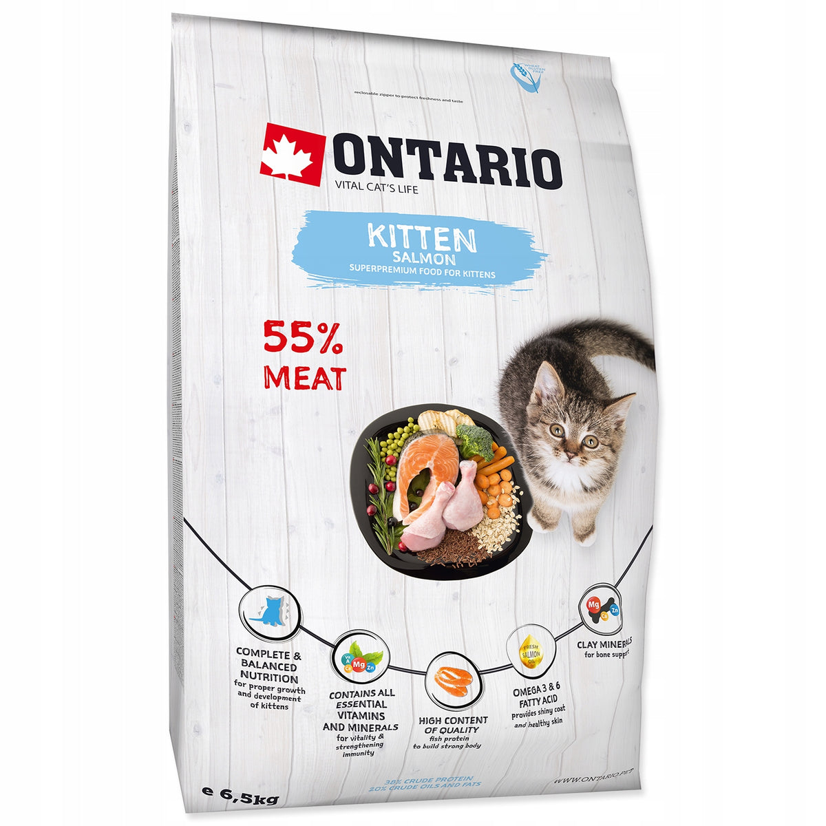 Ontario Kitten sucha karma dla kociąt z łososiem 6,5 kg – dla kociąt i kotek w ciąży