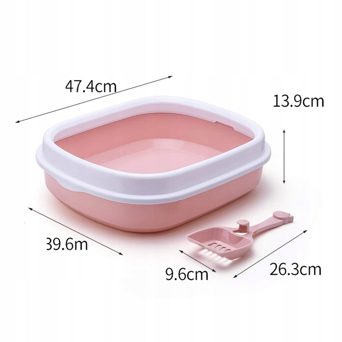 GLOBANI Kuweta otwarta dla kota 47 x 39 x 13 cm z łopatką, tworzywo PP – różowa z białym