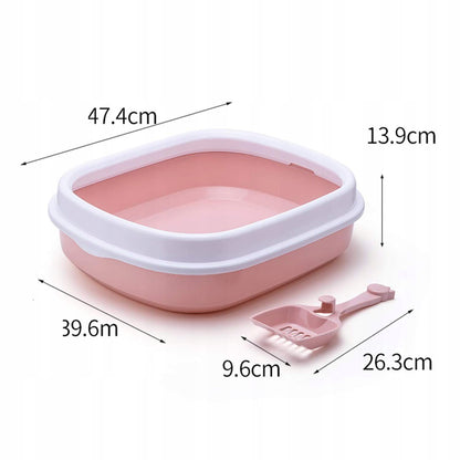GLOBANI Kuweta otwarta dla kota 47 x 39 x 13 cm z łopatką, tworzywo PP – różowa z białym