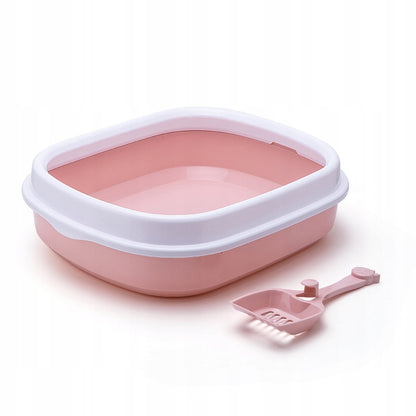 GLOBANI Kuweta otwarta dla kota 47 x 39 x 13 cm z łopatką, tworzywo PP – różowa z białym