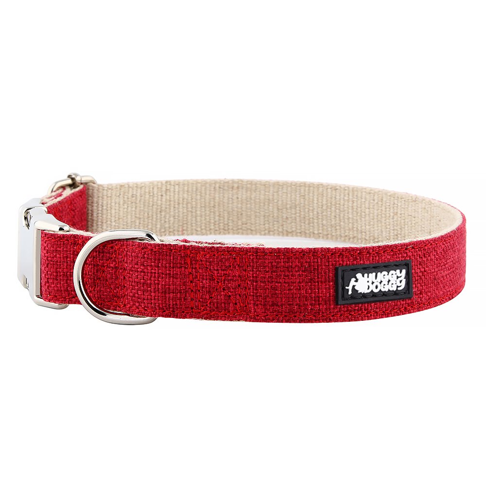 HUGGY DOGGY Obroża dla psa z grawerem na klamrze, konopna, 35–50 cm, rozmiar M – czerwona