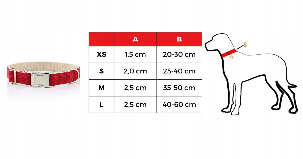 HUGGY DOGGY Obroża dla psa z grawerem na klamrze, konopna, 35–50 cm, rozmiar M – czerwona