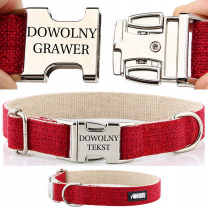 HUGGY DOGGY Obroża dla psa z grawerem na klamrze, konopna, 35–50 cm, rozmiar M – czerwona