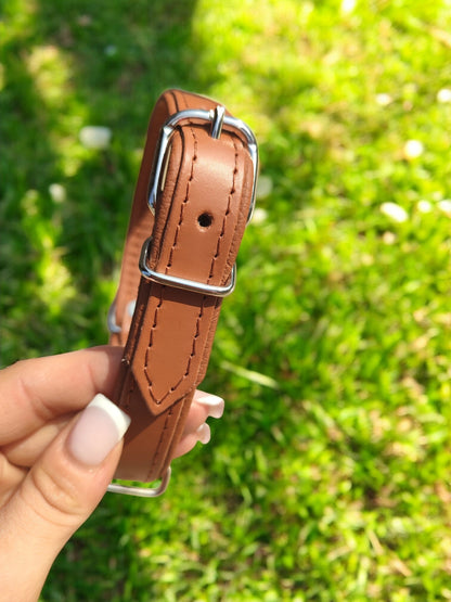 Skórzana obroża dla psa z grawerem imienia i telefonu, 2 cm, rozmiar M 38–48 cm – brązowa