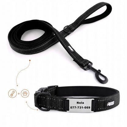 HUGGY DOGGY Obroża dla psa z grawerem XS 25-30 cm, neoprenowa, odblaskowa – czarna