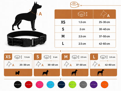 HUGGY DOGGY Obroża dla psa z grawerem XS 25-30 cm, neoprenowa, odblaskowa – czarna