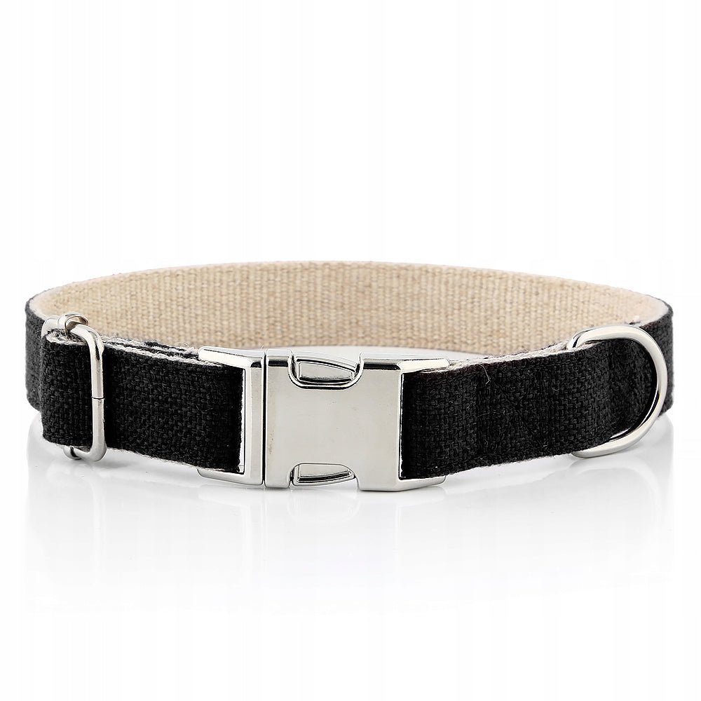 HUGGY DOGGY Obroża dla psa z grawerem imienia, konopna 2,5 cm, rozmiar L 40–60 cm – czarna