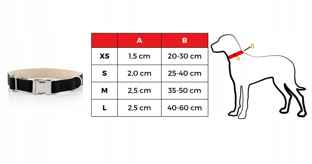 HUGGY DOGGY Obroża dla psa z grawerem imienia, konopna 2,5 cm, rozmiar L 40–60 cm – czarna
