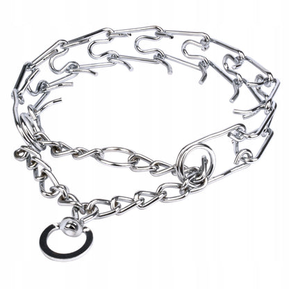 Obroża kolczatka metalowa dla dużego psa z osłonkami, półzacisk, 44–60 cm XL – srebrna