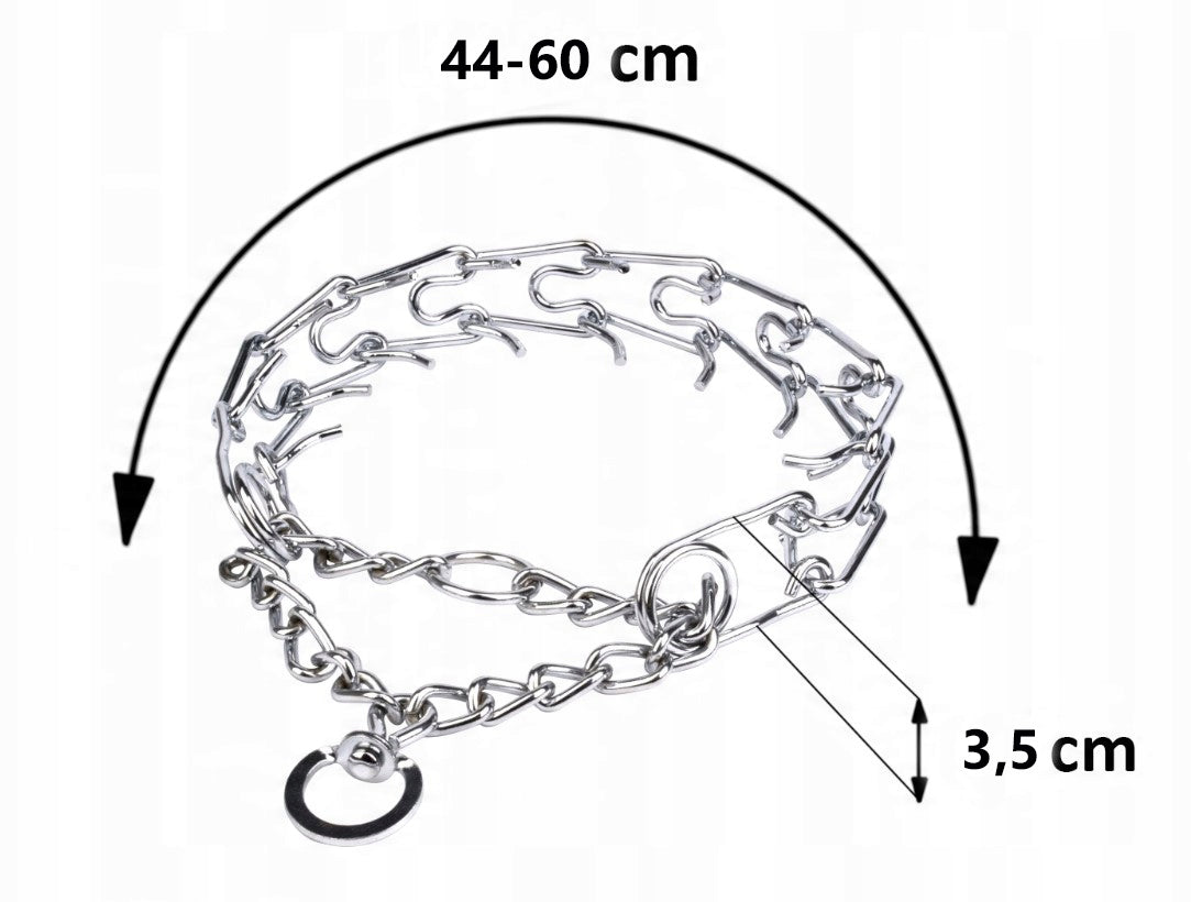 Obroża kolczatka metalowa dla dużego psa z osłonkami, półzacisk, 44–60 cm XL – srebrna