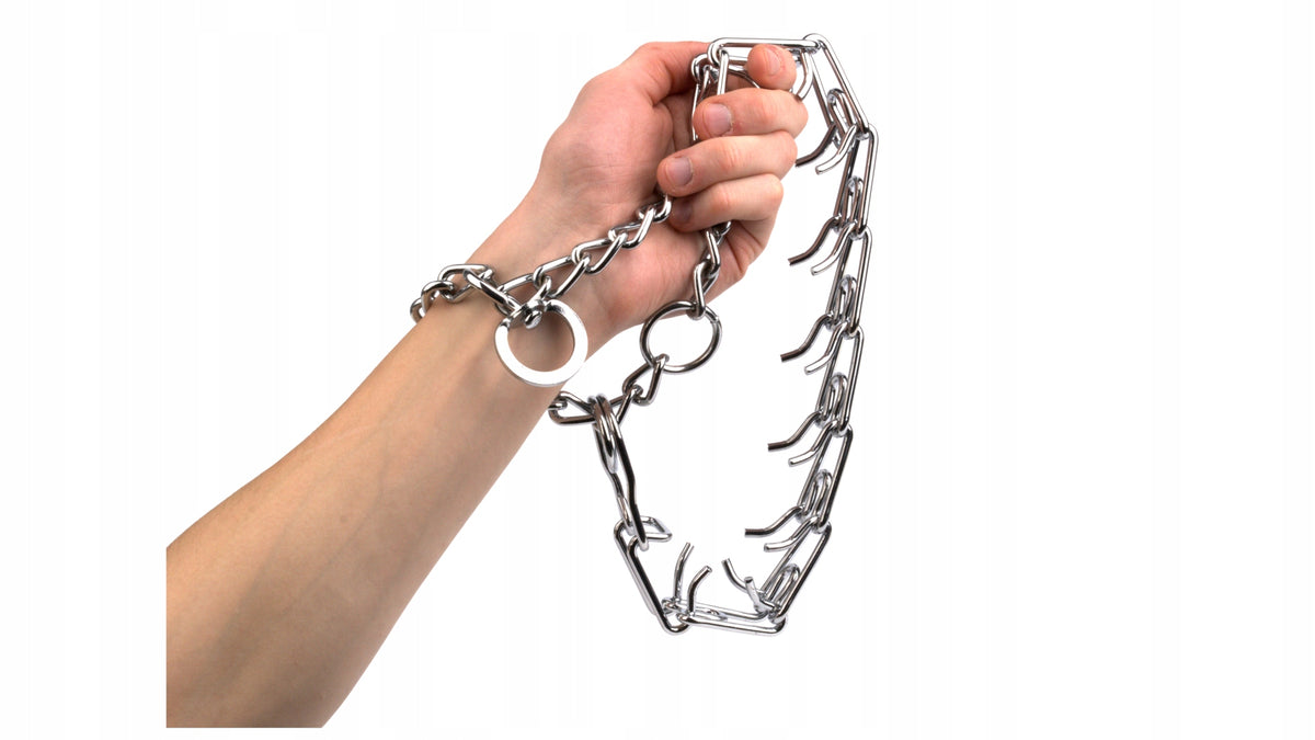 Obroża kolczatka metalowa dla dużego psa z osłonkami, półzacisk, 44–60 cm XL – srebrna