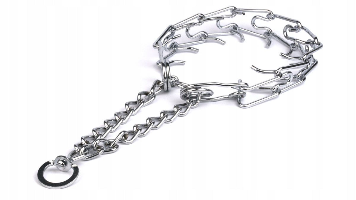 Obroża kolczatka metalowa dla dużego psa z osłonkami, półzacisk, 44–60 cm XL – srebrna