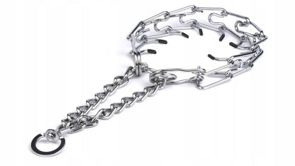 Obroża kolczatka metalowa dla dużego psa z osłonkami, półzacisk, 44–60 cm XL – srebrna