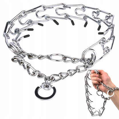 Obroża kolczatka metalowa dla dużego psa z osłonkami, półzacisk, 44–60 cm XL – srebrna