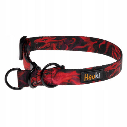 Hauki Obroża półzaciskowa dla małego psa S 21–34 cm, materiałowa 2 cm – wzór Smoki