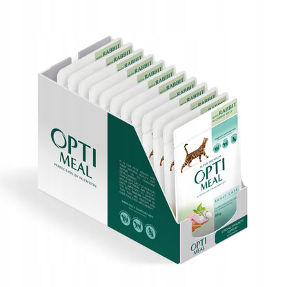 Optimeal mokra karma dla dorosłych kotów w saszetkach 12 x 85 g – królik z marchewką