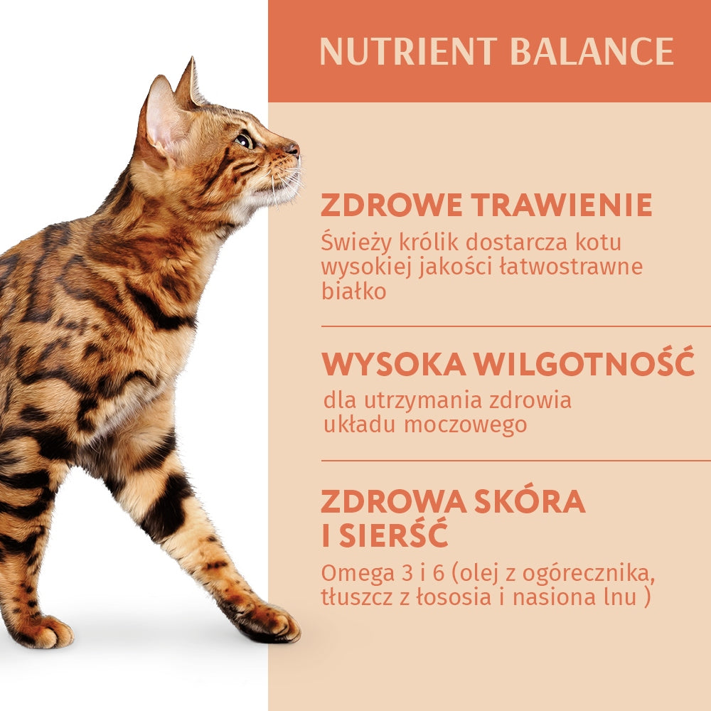 Optimeal mokra karma dla kota królik w białym sosie 12 x 85 g – saszetki z prebiotykiem