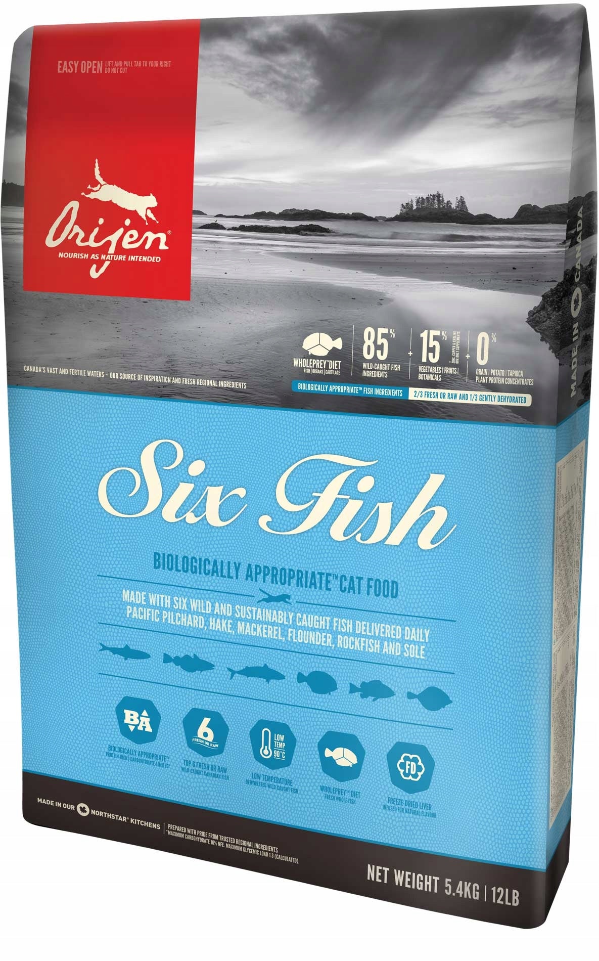 Orijen Six Fish karma sucha dla kota 5,4 kg – bezzbożowa, rybna, dla kotów z alergią
