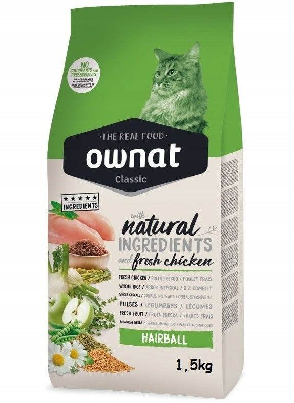 Ownat Cat Hairball sucha karma odkłaczająca dla kota 1,5 kg – dorosłe koty, kurczak